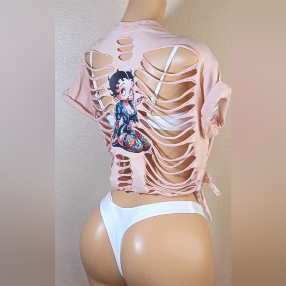 Edgy Pink Custom Betty Boop Graphic Crop Top - Picture 5 of 7